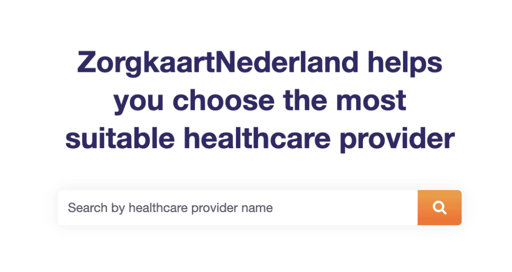 Zorgkaart Nederland home page to find Dutch General Practitioner in the Netherlands